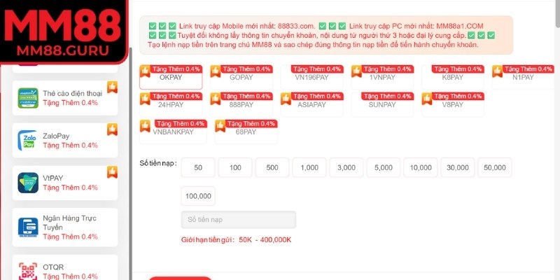 Nạp rút tiền MM88 là yếu tố quan trọng giúp người chơi trải nghiệm trọn vẹn